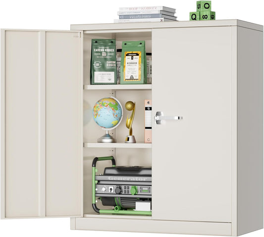 SUNCROWN Metal Storage Cabinets, 36”Locking Cabinet with Doors and Adjustable Shelves, Steel Utility Tool Garage Cabinets for Home, Office, Kitchen, Warehouse,Warm Grey